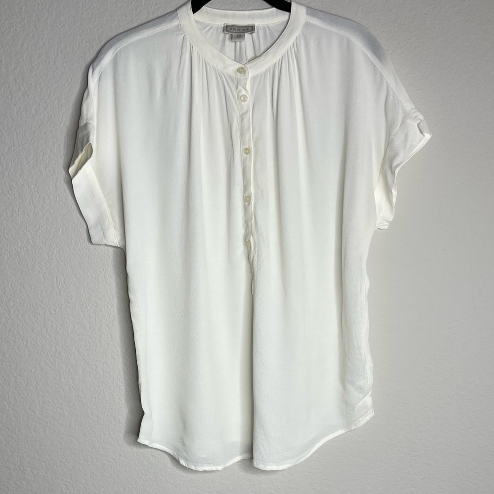 Point Sur Drapey Popover Cream White Blouse Top XS - Picture 3 of 7